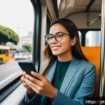 Home 19 목적을 위해 필요한 시간 투자하기 - A modern Brazilian woman sitting comfortably on a bus seat during her daily commute in São Paulo, we...